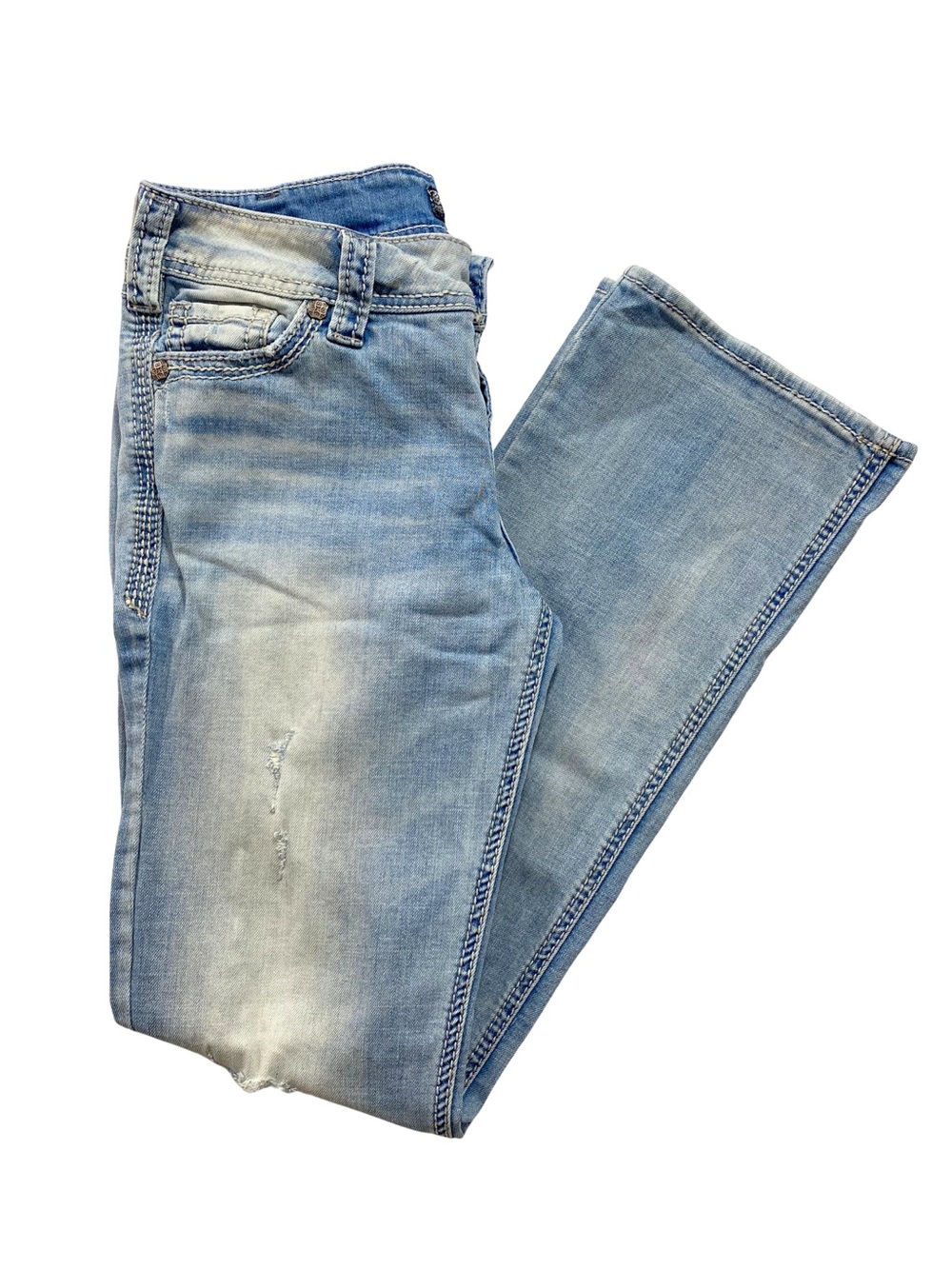 Silver Jeans Suki Mid Slim Bootcut Distressed 31x33 Light Wash Super Stretch